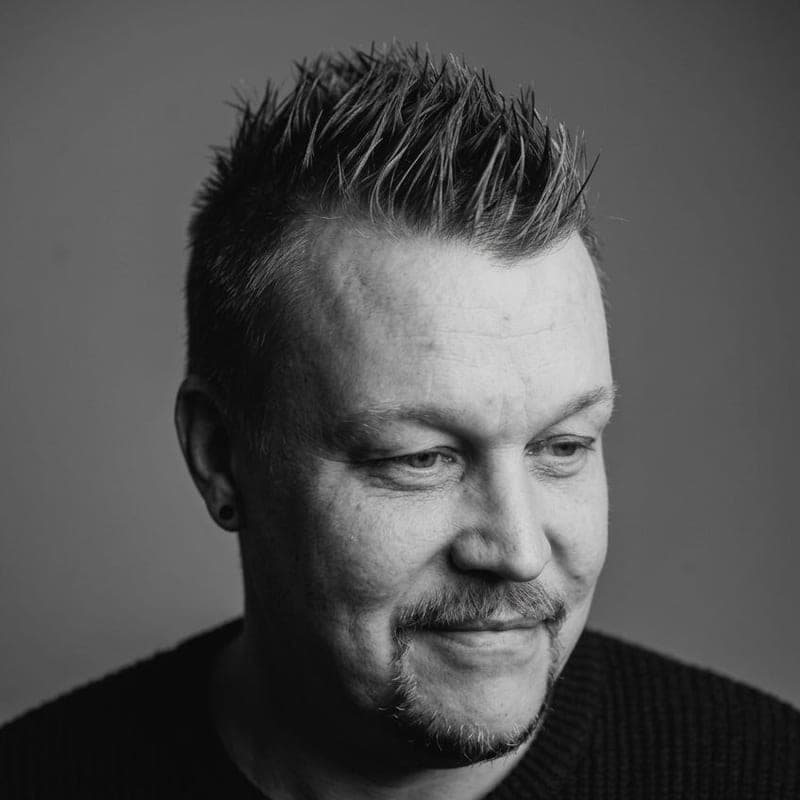 Tuomo Antikainen, Finnish developer, designer and marketer, in a black and white portrait